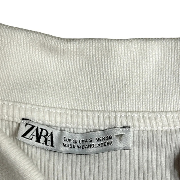 Zara  crop top . Women XXS deep Vee,cotton knit,rib,short sleeve,shirt collar - Picture 9 of 10